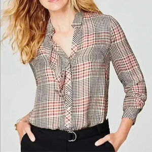 J.Jill Button Down Plaid Ruffle Top Blouse Size L